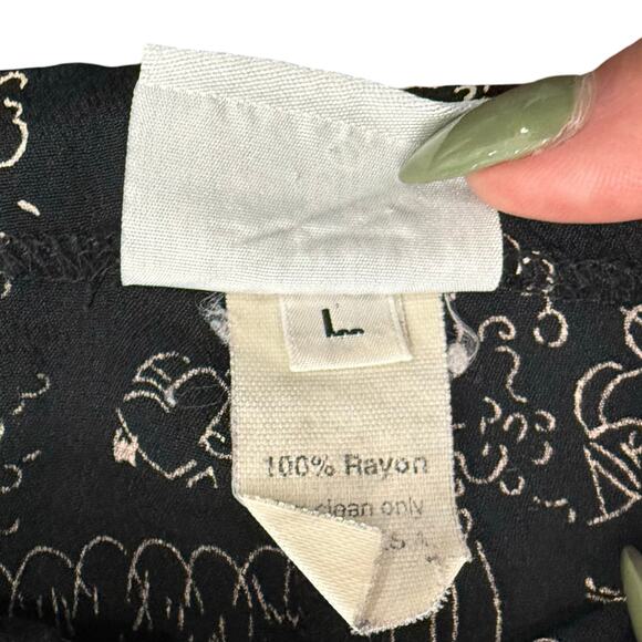 Vintage Black White Line Drawing Pink Tassel Capri Pants Size L Drawstring Waist - Picture 7 of 11